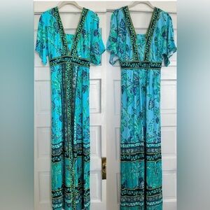 Lilly Pulitzer Llia Elbow Sleeve Maxi Dress in Seabreeze Blue Print—NWOT—Size 14